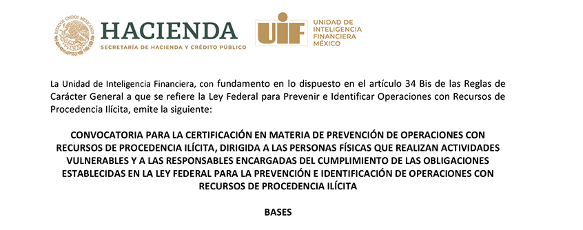 Certificación PLD Actividades Vulnerables UIF